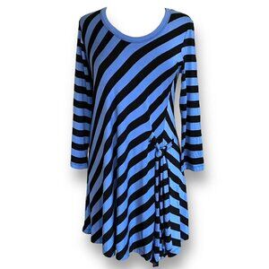 Comfy USA Womens Tunic Top Sz M Blue Stripe Modal Stretch Knit Lagenlook Artsy